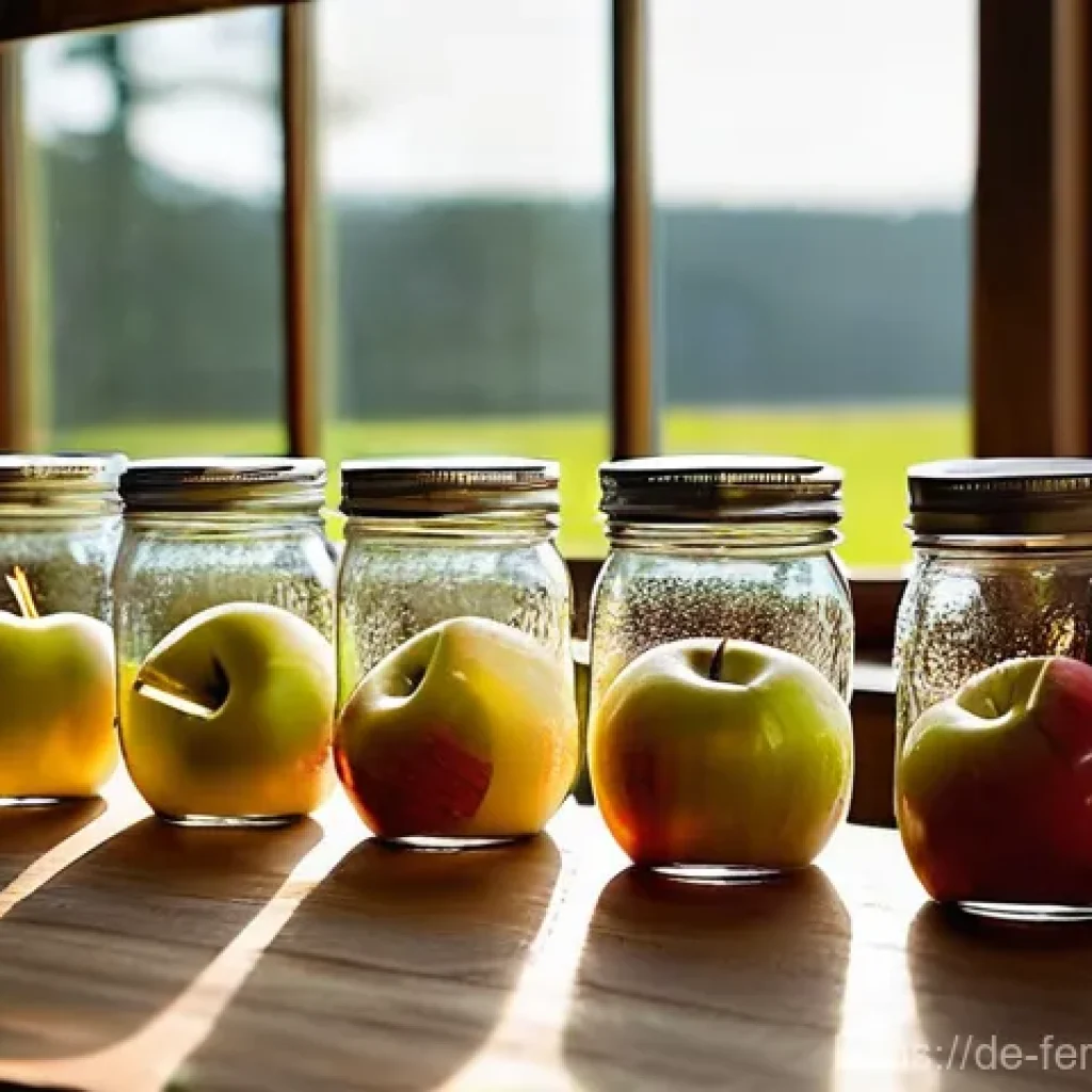 자가 발효로 만든 사과잼 레시피 - **Prompt 1: The Beginning of Transformation**
A clear, wide-mouthed glass jar sits on a clean, r...