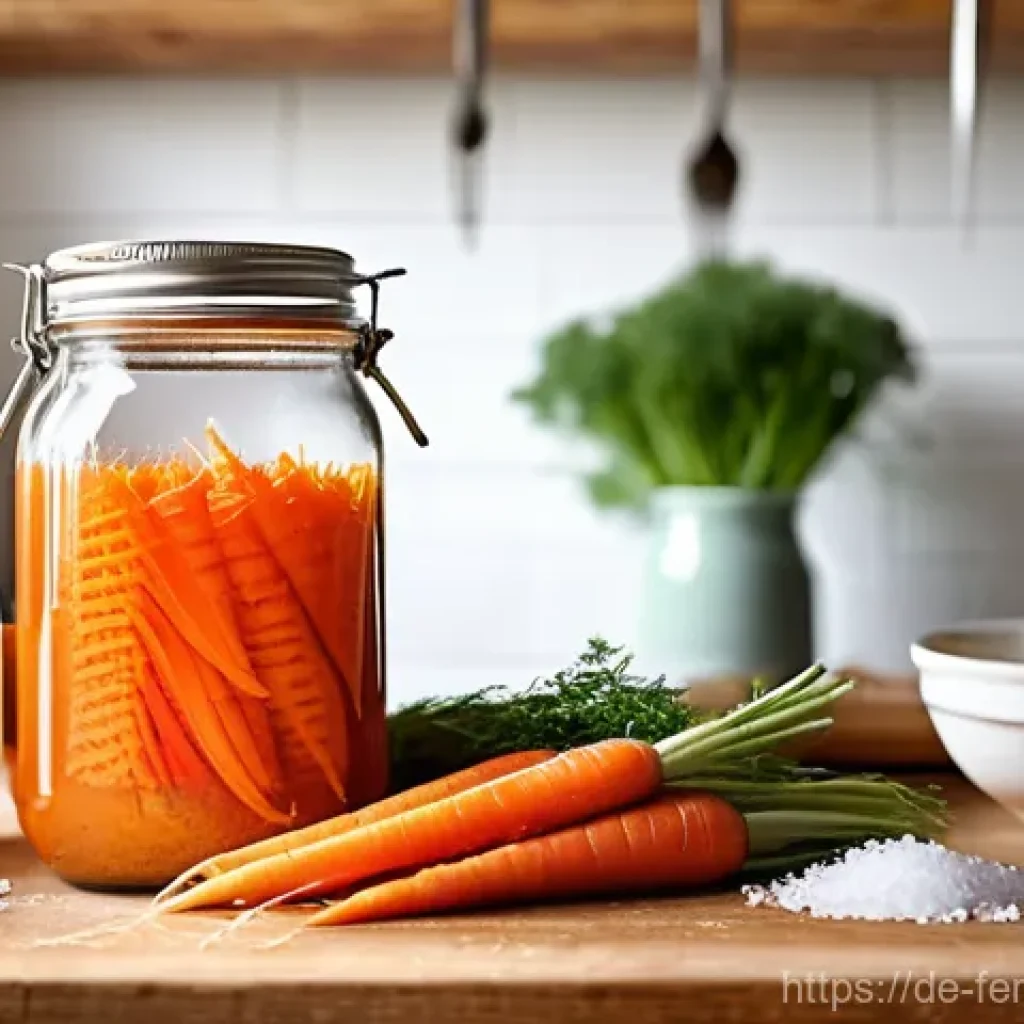자가 발효로 만든 당근 케이크 레시피 - **Prompt for Fermentation Setup:**
"A bright and natural light scene in a rustic, clean kitchen....