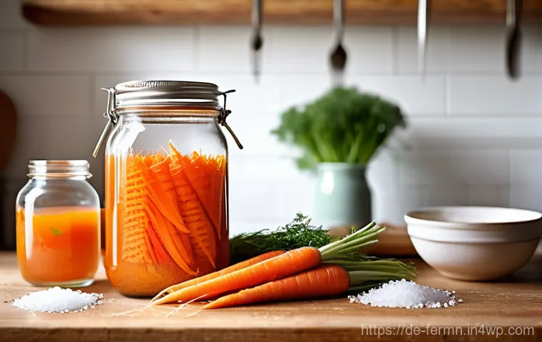 자가 발효로 만든 당근 케이크 레시피 - **Prompt for Fermentation Setup:**
"A bright and natural light scene in a rustic, clean kitchen....