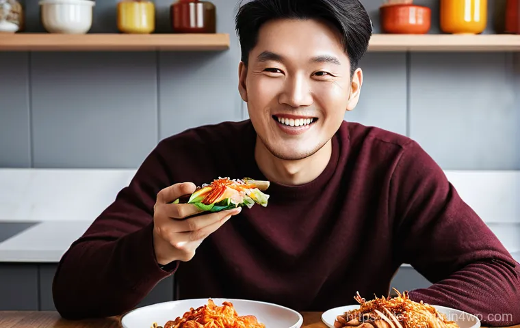 자가 발효 김치 레시피와 효능 - **An Abundant Table of Fermented Delights:**
    A beautifully composed overhead shot of a rustic wo...