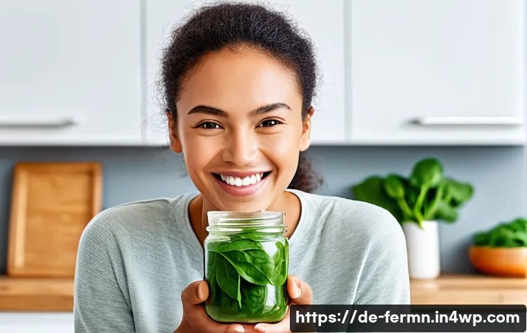 자가 발효로 만든 시금치 피클 - **Vibrant Gut Health & Energy**
A bright and uplifting image depicting a person, age 25-35, with...