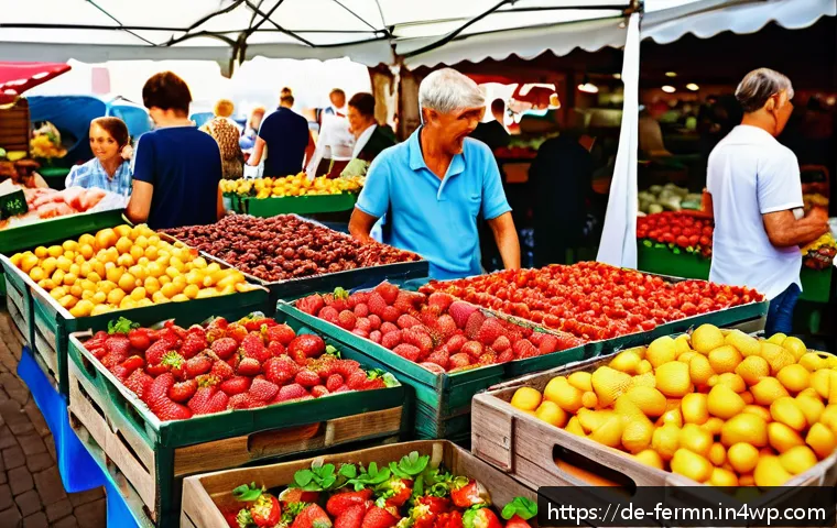 자가 발효로 만든 딸기 잼 - A vibrant farmers' market stall in Germany showcasing fresh, ripe strawberries in wooden crates, glo...